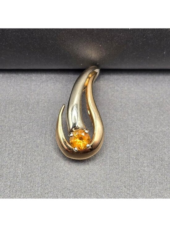 KK Jewelry - 14k Yellow Gold Citrine Pendant Sculptural Ribbon Statement Charm Signed KK